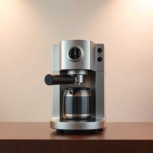 Et produktbillede af en elegant designet kaffemaskine på en stilfuld baggrund.